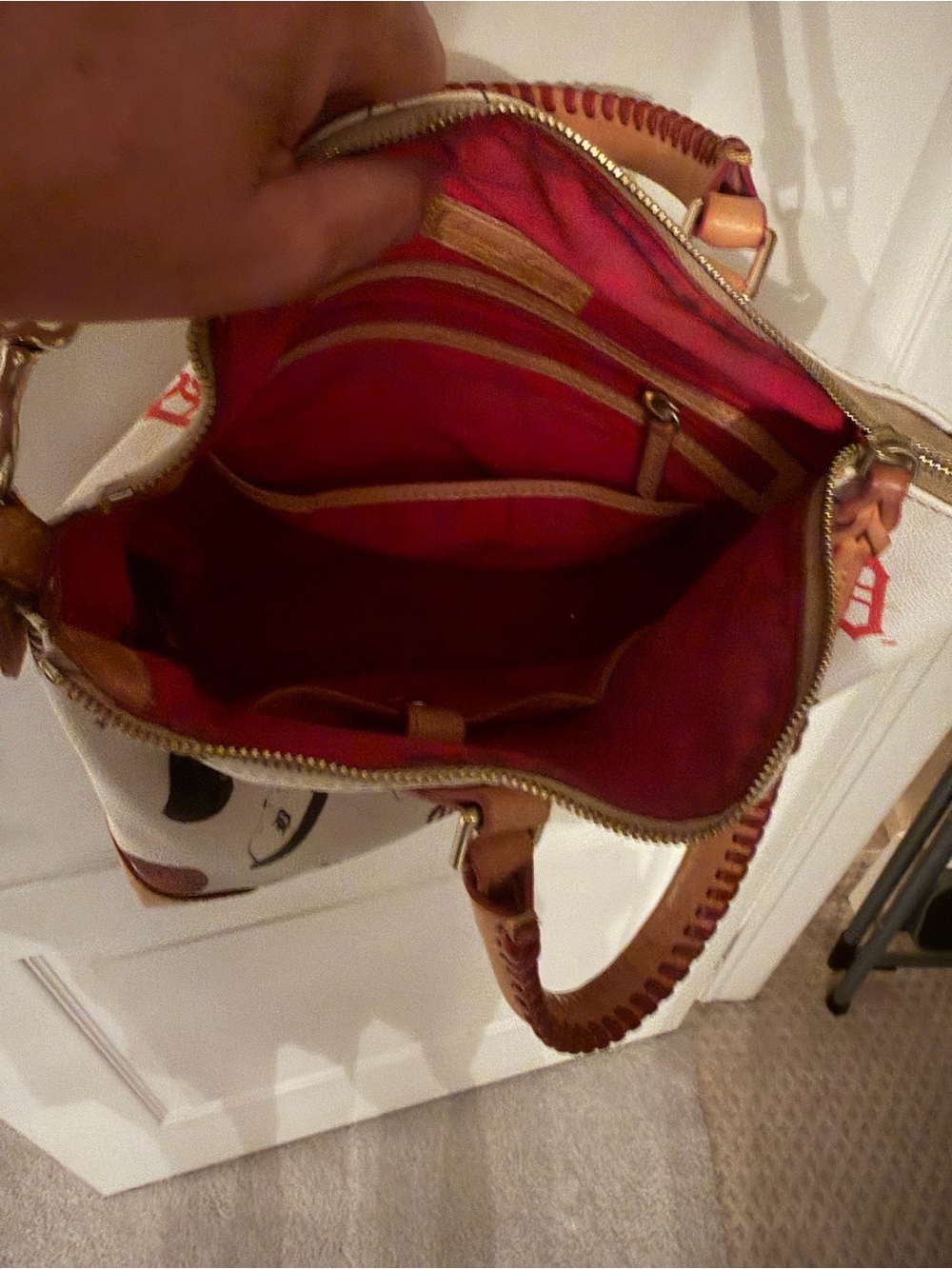 Dooney & Bourke White Baseball Print Crossbody with Tan Leather Trim - Picture 3 of 7